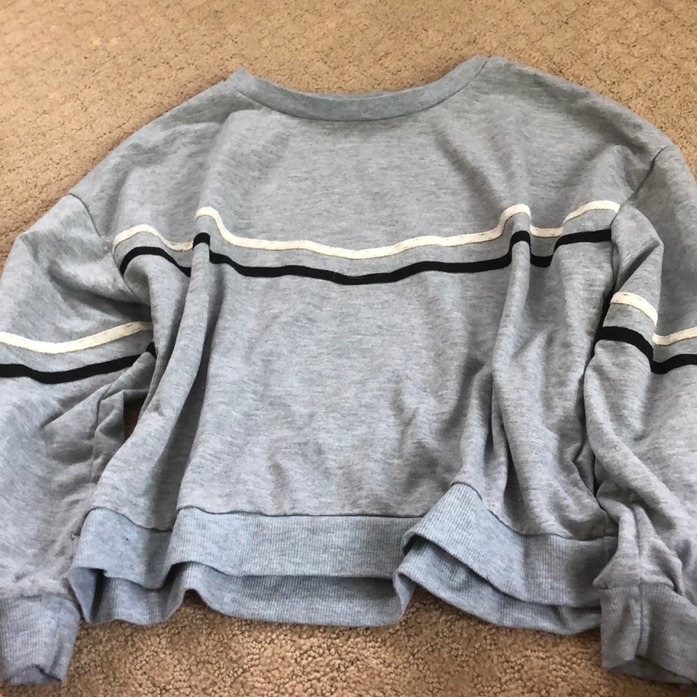 Gray long sleeve with white and black stripe
